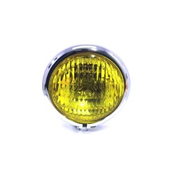 4.75" Chopper Headlight "Bates Style" Chrome & Yellow