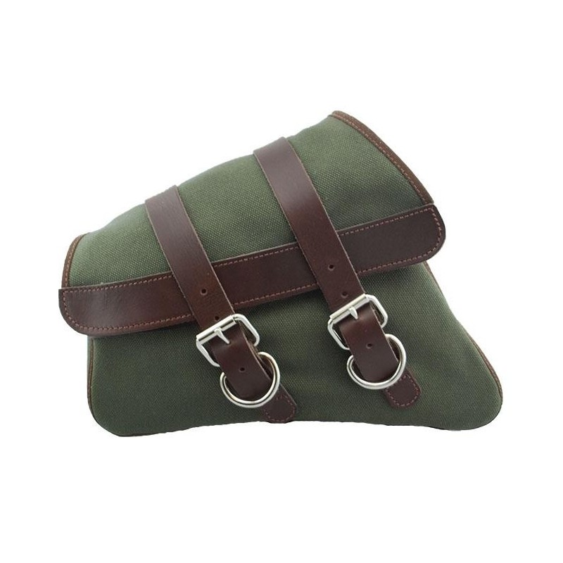 Canvas Left Side Saddle Bag - Army Green with Brown Straps