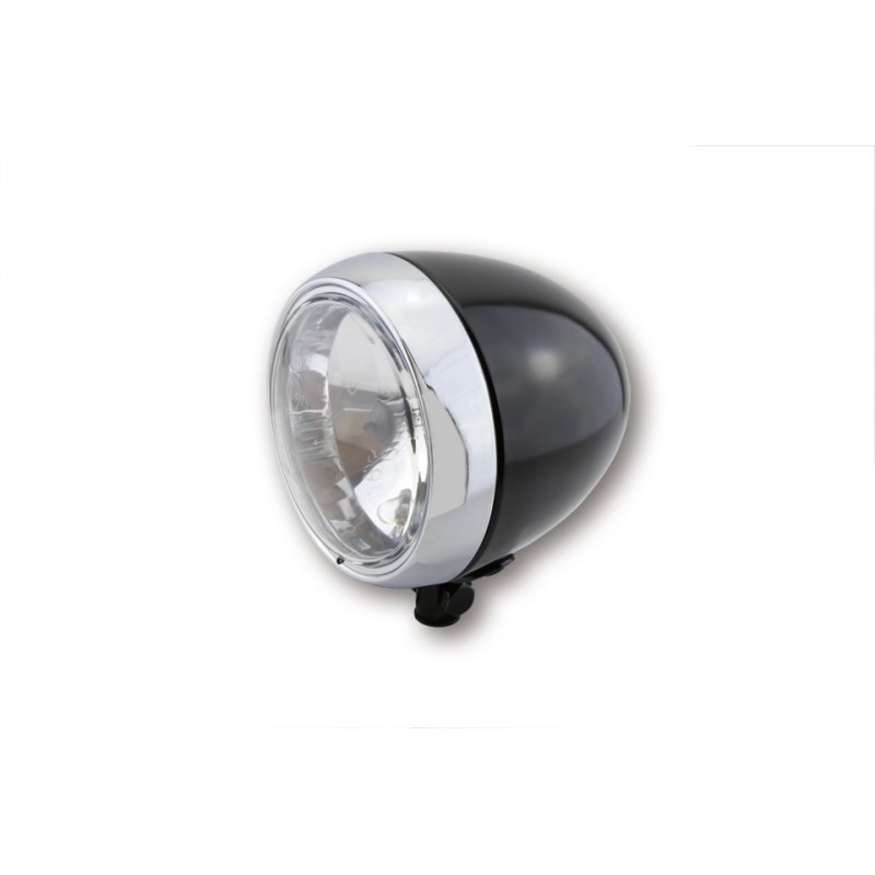 Small 13cm Headlight Black Housing chrome Ring