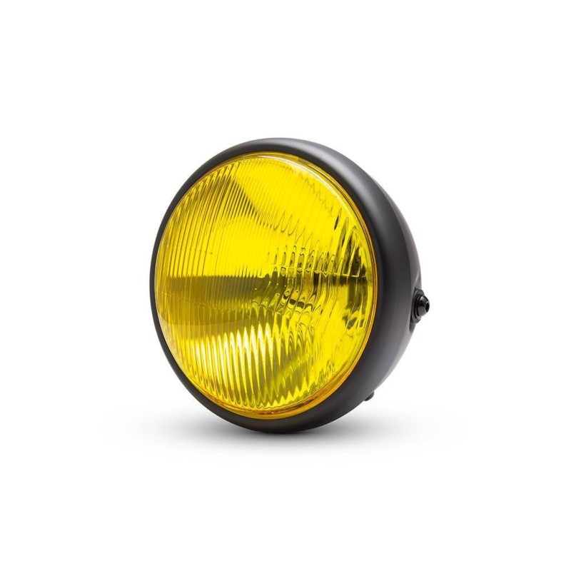 7.7" Classic Cafe RacerMatte Black Headlight - Yellow Lens