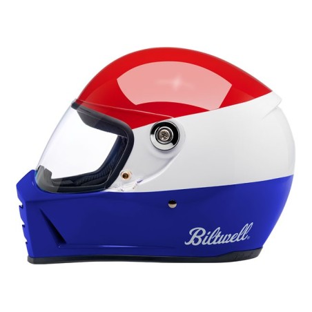 BILTWELL Lane Splitter Helmet Podium, ECE Approved, Gloss Red/White/Blue